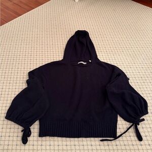 Vince Navy Hooded Sweater with Drawstring Sleeves